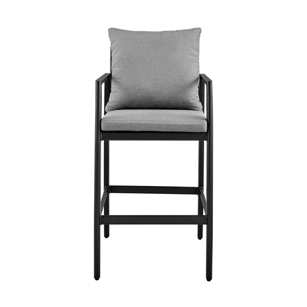 Grand Outdoor Patio Counter Height Bar Stool In Aluminum With Grey Cushions